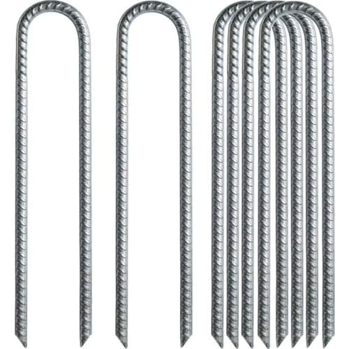 6Pcs Garden Ground Rebar Stakes Tent Nails Galvanized Steel U Pegs Gardening Anchors, Heavy Duty Landscape Pins 12 Inch