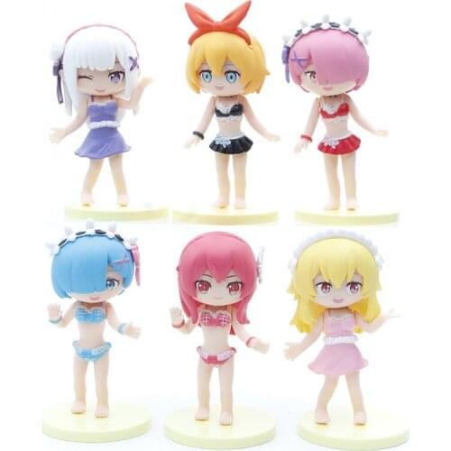6pcs/set Re:Life In A Different World From Zero Rem Ram Q Version Cute Figure Dolls PVC Decoration Model Toys Gift 7CM