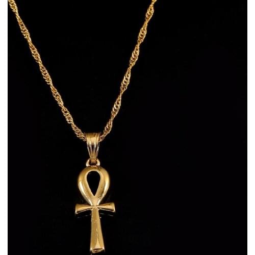 Gold Color Egyptian Ankh Cross Pendant Necklace Woman Girls Egypt Hieroglyphs Jewelry