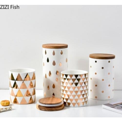 Northern Europe Ceramic Storage Tank Snacks Dried Fruit Multigrain Storage Tank Decoration Luxury Home Decorations with Cover