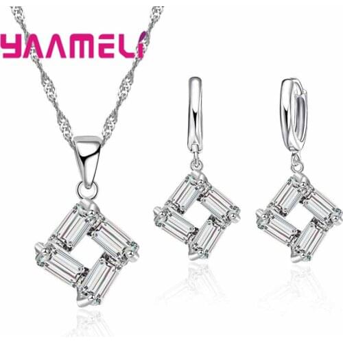 Fashion clear Crystal Stone Wedding Jewelry Sets For Brides Silver Necklace Earring Set For Women African Jewelry Set