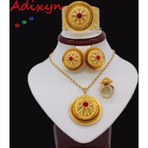 Adixyn Ethiopian Jewelry Set Gold Color Crystal Necklace/Earrings/Pendant/Ring/Bangle Eritrea Wedding Habesha Jewelry