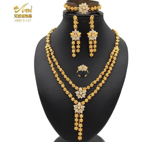 Dubai Wedding Necklace For Women African Jewelry Set Bracelet Earrings Ring Bridal Design Gold Plated 24K Nigerian Jewelery