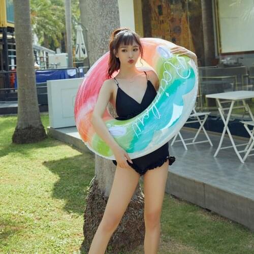 Summer New Inflatable Adult Children Swimming Ring Beach Rainbow Gradient Colorful Swim Ring Pool River Beach Floating Circle