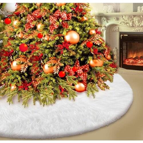Fur Party Mat Tree Skirt Sheepskin Xmas Round Christmas Shaggy Tree Plush Ornament For Christmas Tree Skirt Home Party Decor