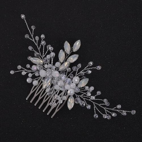 Trendy Silver Rhinestone Opal Hair Comb Crystal Hair Jewelry For Bride Women Headpieces Chic Headdress Wedding Hair Accessories