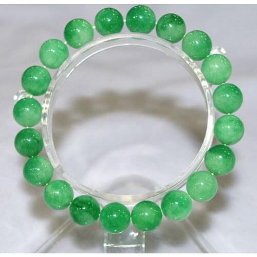 10mm NATURE BEAUTIFUL GREEN JADEs JADEITE BRACELET GREEN HAND CATENARY 7.5" AAA>>>silver for women