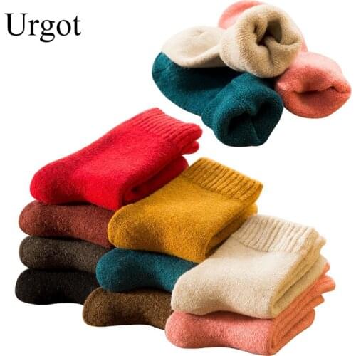 Urgot 5 Pairs Autumn Winter Womens Thick Wool Socks Ladies Soft Warm Long-haired Rabbit Wool Short Socks Women Basic Sox Hosen