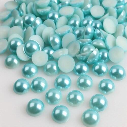 Size 1.5mm-14mm Aqua Blue Color Half Round Flatback Pearl Bead Loose DIY ABS Plastic Imitation Half Pearl Nail Arts Decoration
