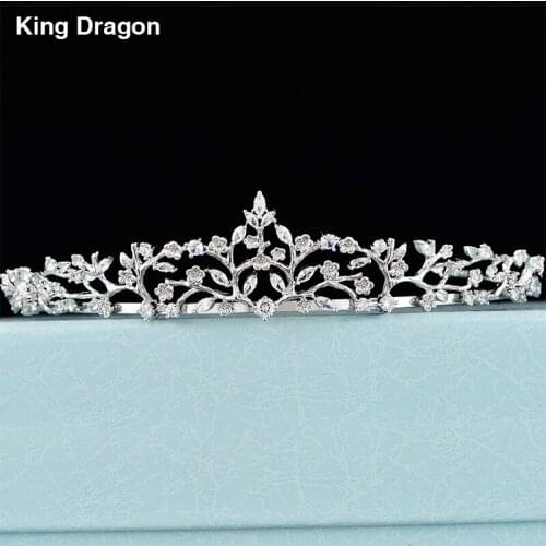 Luxury Cubic Zirconia Crown Tiara Bride Jewelry White Gold Color Wedding Bridesmaid Hair Accessories CZC-2026