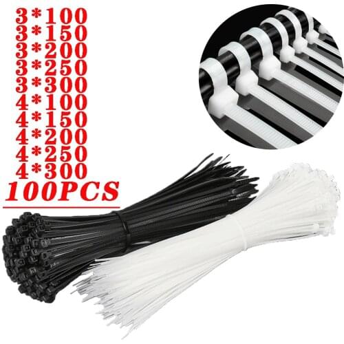 100PCS self-locking plastic nylon cable tie black and white standard width 2.8 3.6 cable tie fixed ring cable tie 3x200 3x300