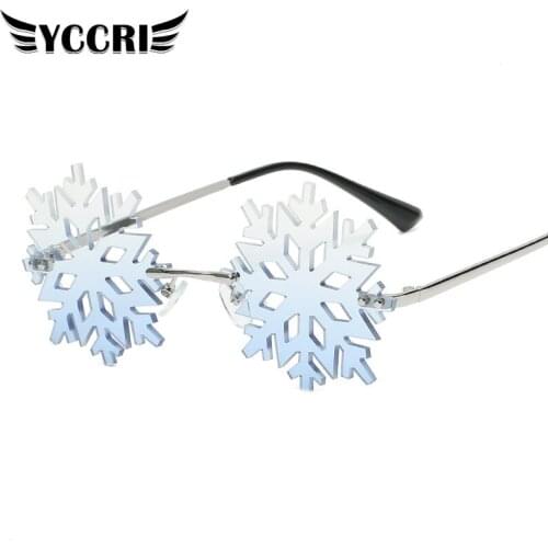 YCCRI New Snowflake Shape Sunglasses Women Vintage Rimless Clear Eyewear Men Hollow Sun Glasses Shades UV400 Party Glasses