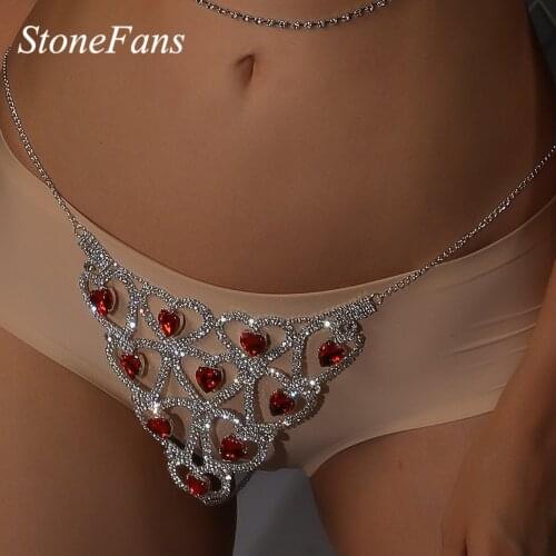 Stonefans Heart Rhinestone Panties Briefs for Women Wholesale Sexy Bling Crystal Beach Bikini Body Chain Harness Jewelry Gifts