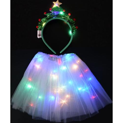 Women Girl LED Glow Light Tutu Skirt Christmas Tree Headband Gift New Year Costume Valentines Day Easter Wedding Birthday Party
