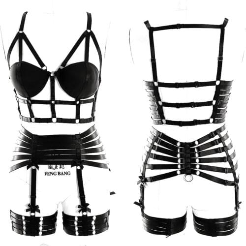 Body Harness Pentagram Top Cage Strappy Bra Elastic Adjust Chest Belt Lingerie Garter Stockings Punk Gothic Plus Size Halloween