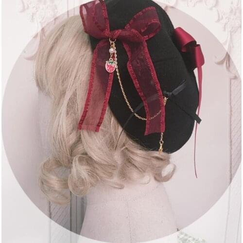 Lovely Bow French Retro Lolita Octagonal Beret Wool Flat Hat Japan Sweet Mori Girl Womens Warm Painter Cap Fall Winter Vintage