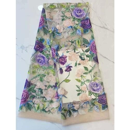 High Quality French Mesh Lace Fabric 5 Yards Tulle Flowers Embroidery Craft Sewing Design Evening Party Wedding Dress Wholesale