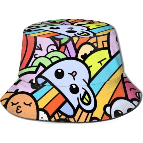 Funny Doodle Rainbow Monsters Cups Bucket Hat Summer Hats Fisherman Hat Foldable Women Men Sunscreen Shade Caps