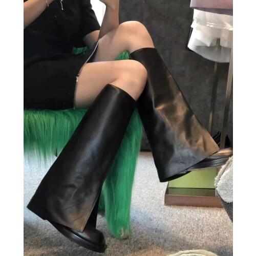 Ruffle Women Knee High Boots For Women Shoes 2021 Black leather Botas De Mujer Brand Women Shoes Sexy Combat Thigh High Boots