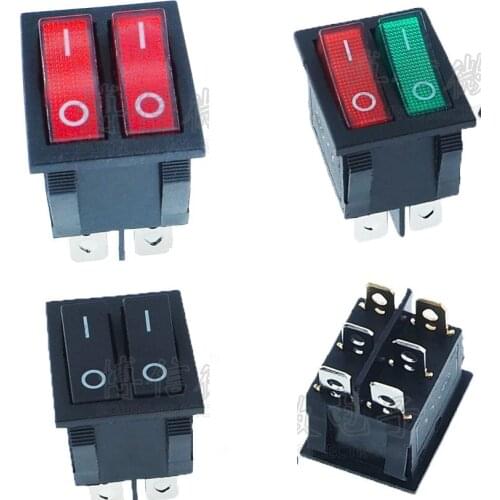 10PCS/Lot KCD4 Rocker Boat Switch 6Pin/6P 2 Position ON-OFF Two-Way 16A/250VAC Green/Red