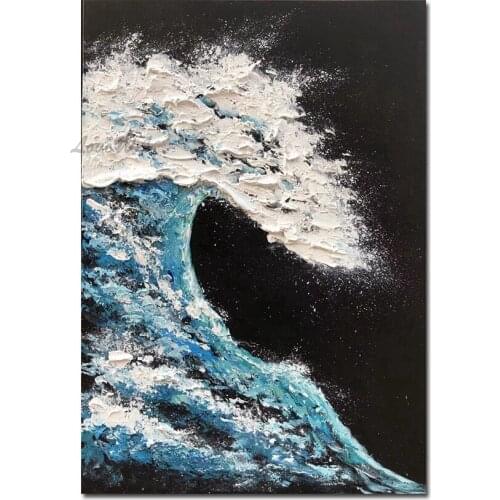 100% Hand Painted 3D Textured Knife Abstract Sea Wave Oil Painting Art No Frame Wall Decorative Abstract Canvas Art Craft