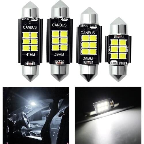 10X Festoon C5W C10W LED Bulb 3030 6SMD Canbus Error Free Auto Interior Doom Lamp 31mm 36mm 39mm 41mm License Plate Lamp WHITE