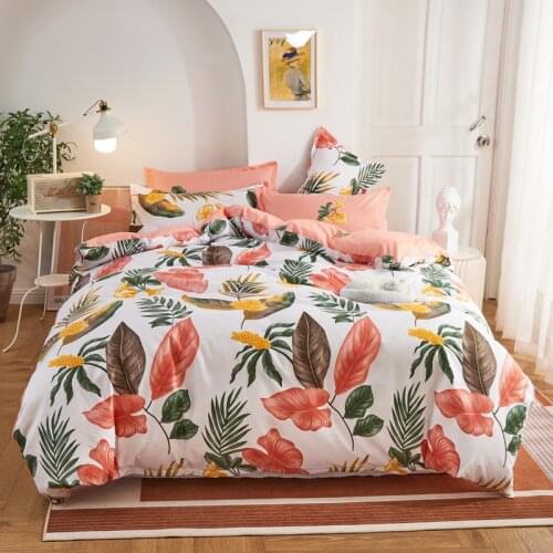 4pcs Modern Nordic Leaf Print Bedding Set Bed Linen Bedclothes Duvet Cover Set with Pillowcase Single Queen King Quilt Covers