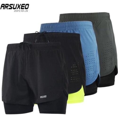 ARSUXEO Women Men Marathon Running Shorts 2 in 1 Training Fitness Gym Running Tights Femme Outdoor Sportswear Quick Dry