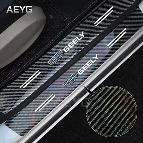 4pcs Car Door Sill Fiber Carbon Sticker For Geely Atlas Coolray Emgrand EC7 EC8 X7 EX7 CK2 CK3 2020 2021Decals Vinyl Accessories