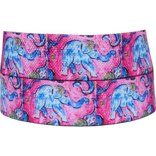 Free shipping heat transfer foe elastic ribbon, 5/8" elephant printed pink fold over elastic