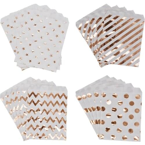 5pcs Gold Dot Strip Paper Bags Star Paper Candy Bag Kids Adults Birthday Party Decoration Supplies Wedding Cookies Bags 13X18cm