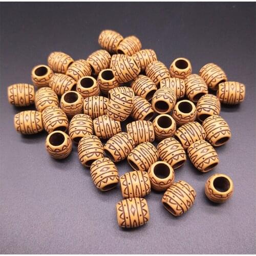 50pcs 11x10mm Large Hole Barrel Beads Plastic Imitation Wood Retro Ripple Craft Beads DIY Making Jewelry Accessories