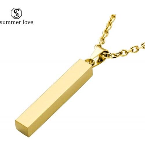 Goth Stainless Steel Long Bar Pendant Necklace Rose Gold Chain Necklace for Women Mens Jewellery Gothic Accessories Gift