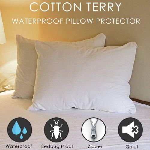 LFH Cotton Zipper Pillow Cover Waterproof Bedbug Proof Pillow Protector All Size Available Machine Washable Pillowcase