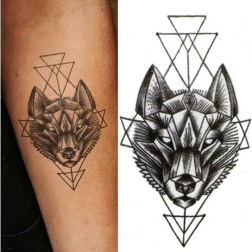 Black Wolf Tattoo Sticker Waterproof Temporary Tattoo Stickers Geometry Animal Wolf Fake Tattoo Sticker Body Art Arm Fake Tattoo