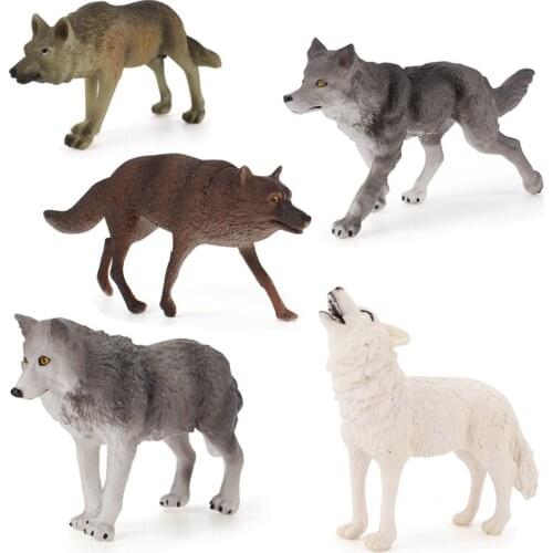 DIY Zoo Simulation Wild Animals Action Figures Black Gray Wolf Doll Model Educational Kids Toys For Children Gift