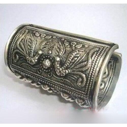Tribal exotic chinese handmade miao silver bracelet shipping free