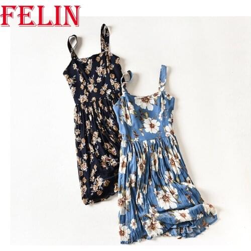 FELIN Women Summer Dress New Za 2021 Sexy Plus Size Girl Clothing Lily Printed Ruffle Trim Knee Length Mujer Vestidos