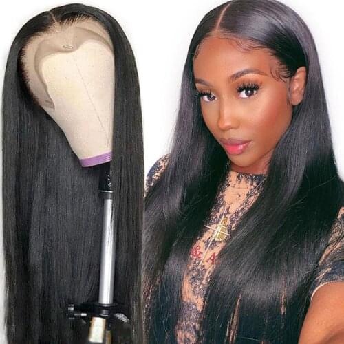 Hairmoda 32 inches 13x4 Straight Lace Front Wig For Women Peruvian Human Hair 5X5 6x6 Transparent Lace Closure Wigs 150 Density