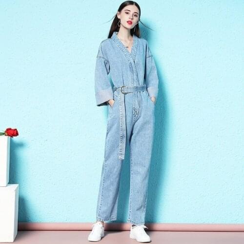 Denim jumpsut urban leisure sexy v-neck looose thin jumpsuit summer women NW18C2936