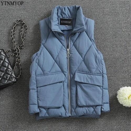 YTNMYOP Winter Vest Women 2020 New Arrival Big Pockets Autumn Cotton Vest Female Thick Warm Sleeveless Jacket Coat Outwear Tops