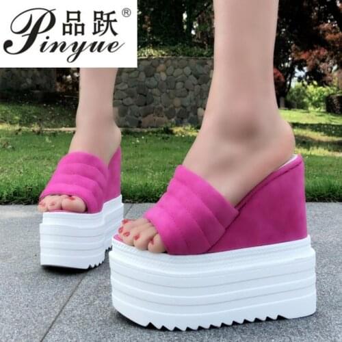 Summer 14CM female slippers 2019 Korean version of the wild non-slip soft bottom high heel slippers beach sandals and slippers