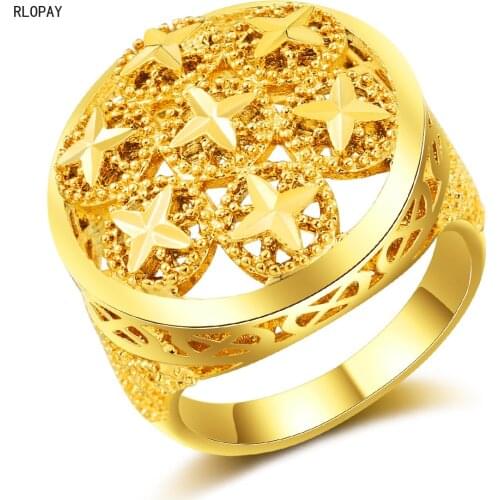 Top Quality Copper Middle East Arab Wedding Ring Fashion Engraving Bronze and Gold-plating Color Retaining Ring for Women