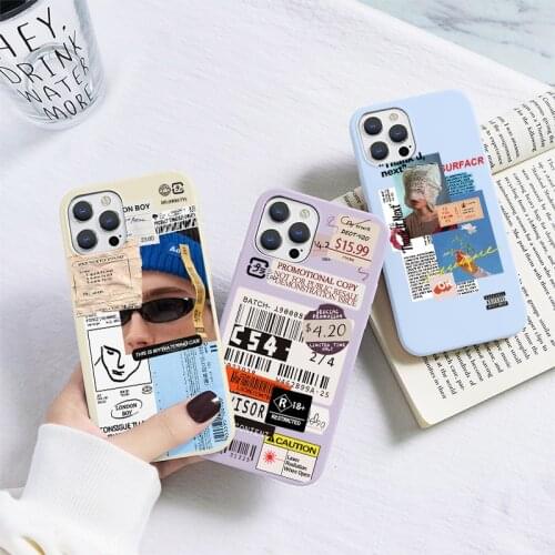 Fashion Sticker Bar Code Lable Coques For iPhone XS MAX X 11 12 Pro Max SE 2020 7 8 6 6S Plus 5 5S SE 12Mini Soft Silicone Cases