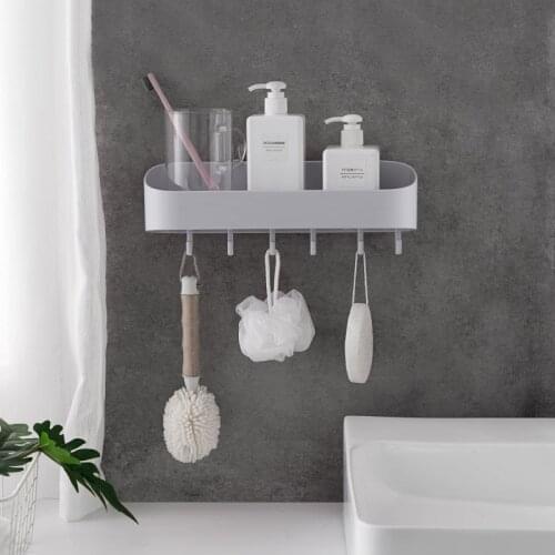 Wall Mounted Bathroom Shelves Shower Hanging Basket Shampoo Holder Shelf Towel Bath Household Items Kitchen Storage Hook Rack