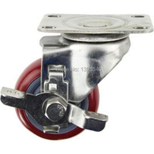 New 2pcs 3'' Durable PU Swivel Wheels 360 Degree Rolling Caster Industrial Castors Bearing Brake Univeral Wheel Heavy Casters