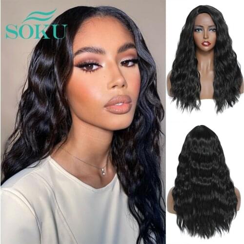 Natural Weave Lace Front Wigs Synthetic Lace Wig SOKU 22 Inches Ombre Brown Color L Part Lace Hair For Black Women Cosplay