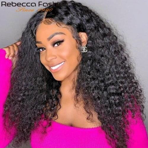Rebecca Deep Wave Closure Wig Human Hair Lace Frontal Wigs 180 Lace Front Wig Pre Plucked Bleached Knots Wigs Remy 4x4 Lace Wig