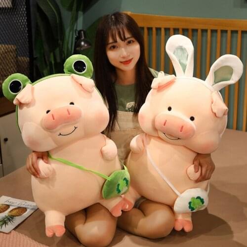 1pc 30/45/60cm Cartoon Standing Pig Plush Toys Kawaii Pig Turn to Frog Rabbit Pillow Stuffed Soft Toy for Baby Girls Nice Gifts