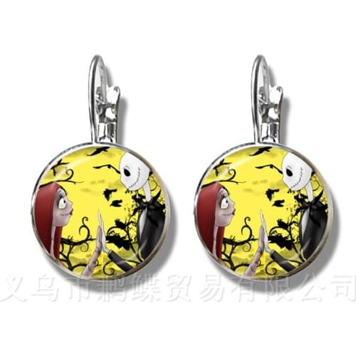 Silver Plated Stud Earrings For Women Girls Glass Cartoon Jewelry Nightmare Before Christmas Jack Skellington Halloween Gifts